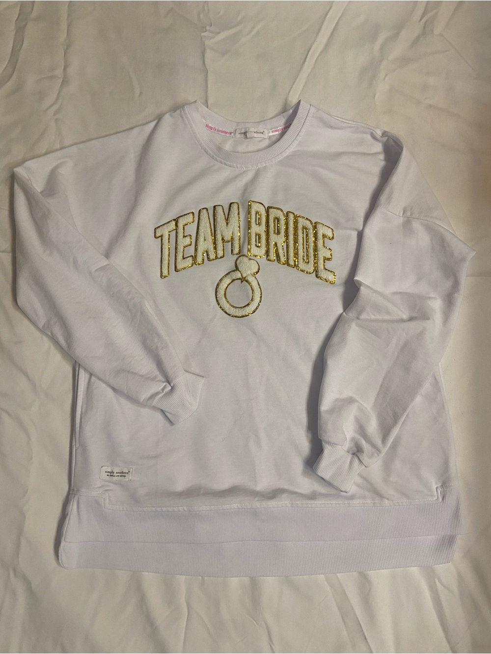 Simply Southern White Crewneck Sweatshirt with Gold "TEAM BRIDE"